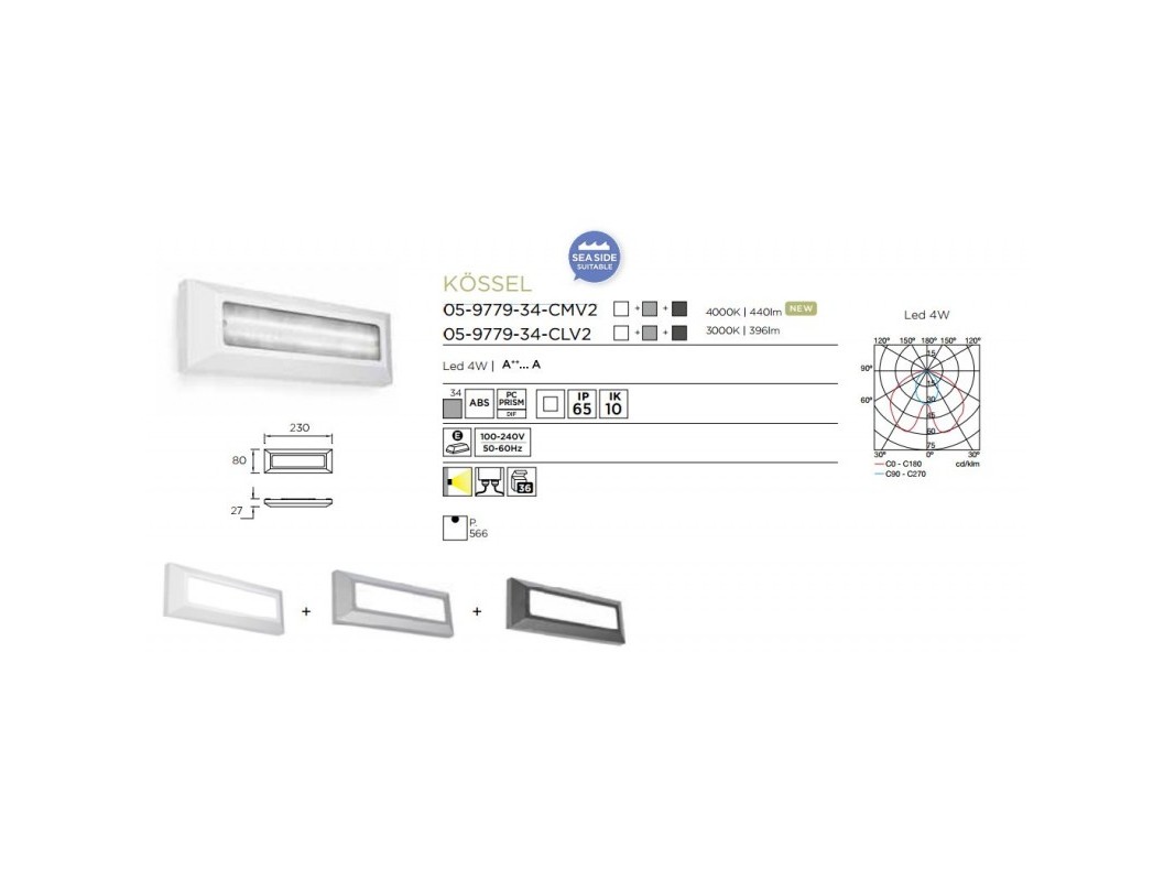 Juvi Iluminación Aplique rectangular luz cálida Kossel Leds C4