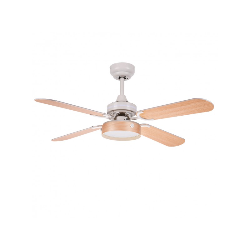 Ventilador con luz LED Bornan blanco/haya Fabrilamp