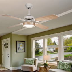 Ventilador con luz LED Bornan blanco/haya Fabrilamp