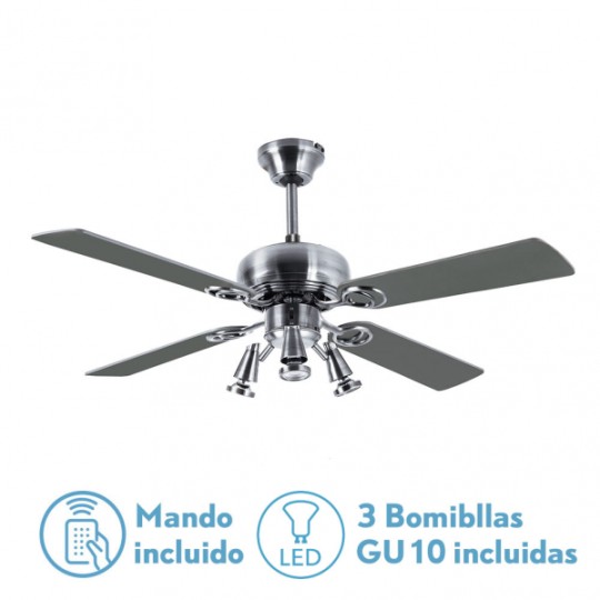 Ventilador 4 aspas Galerna níquel/plata/haya Fabrilamp