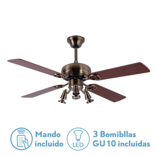 Ventilador 4 aspas Galerna cuero/nogal/cerezo Fabrilamp