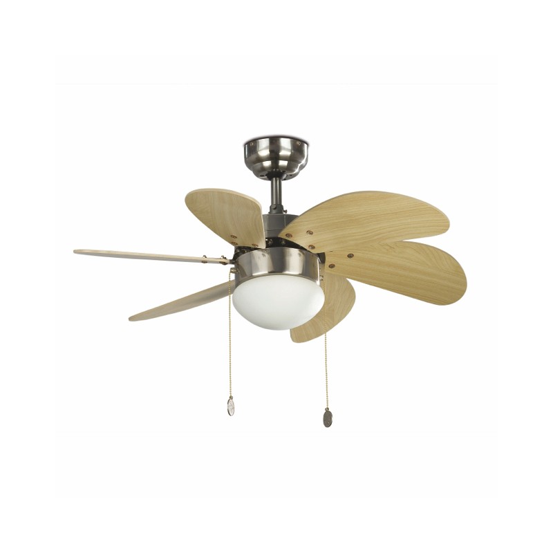 Ventilador con luz 6 palas níquel Palao Faro