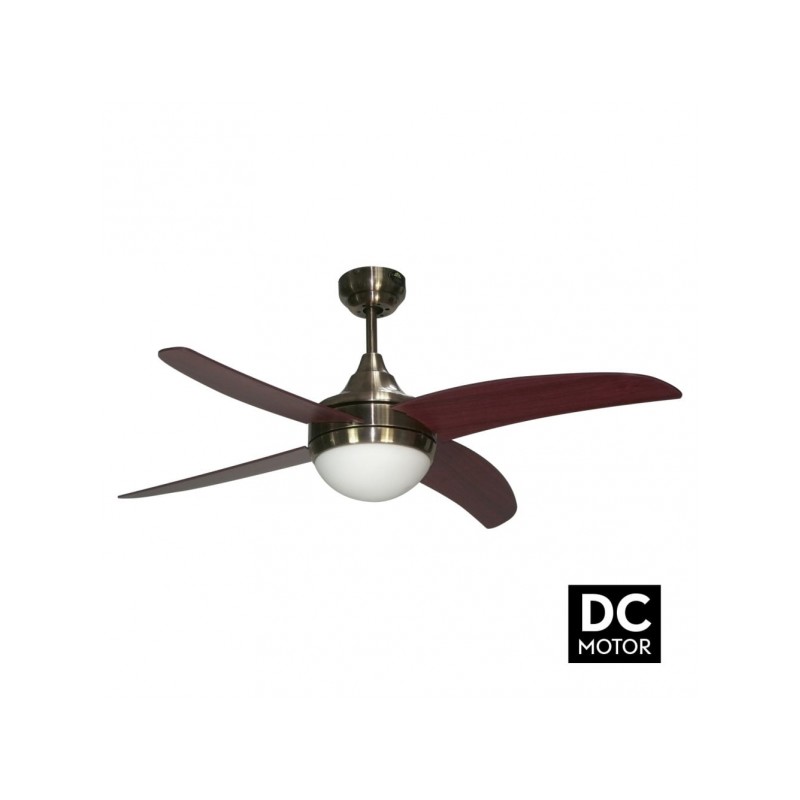 Ventilador 4 aspas Osiris motor DC cuero/nogal Fabrilamp